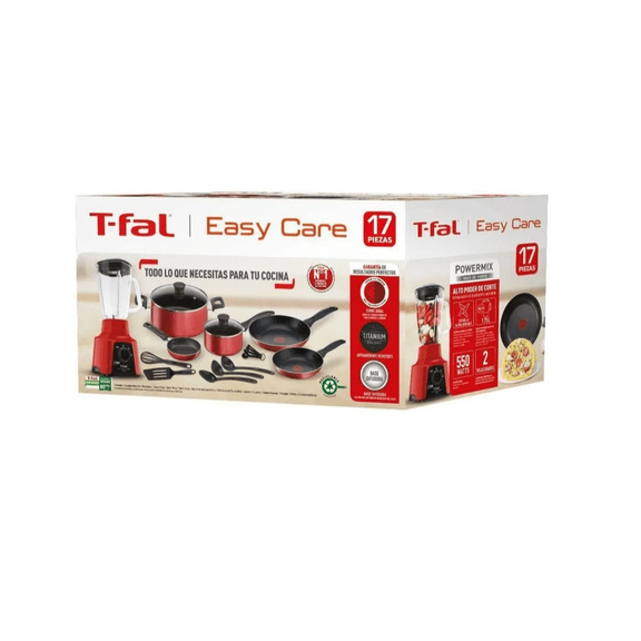 Bateria Cocina T-fal Easy Care Titanium 17 Pzs C/ Licuadora Color Rojo