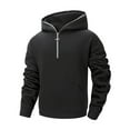 thumbnail image 2 of safuny Men's Quarter Zip Hoodie Pullover Kangaroo Pocket Casual Solid Sweatshirt Black L, 2 of 9