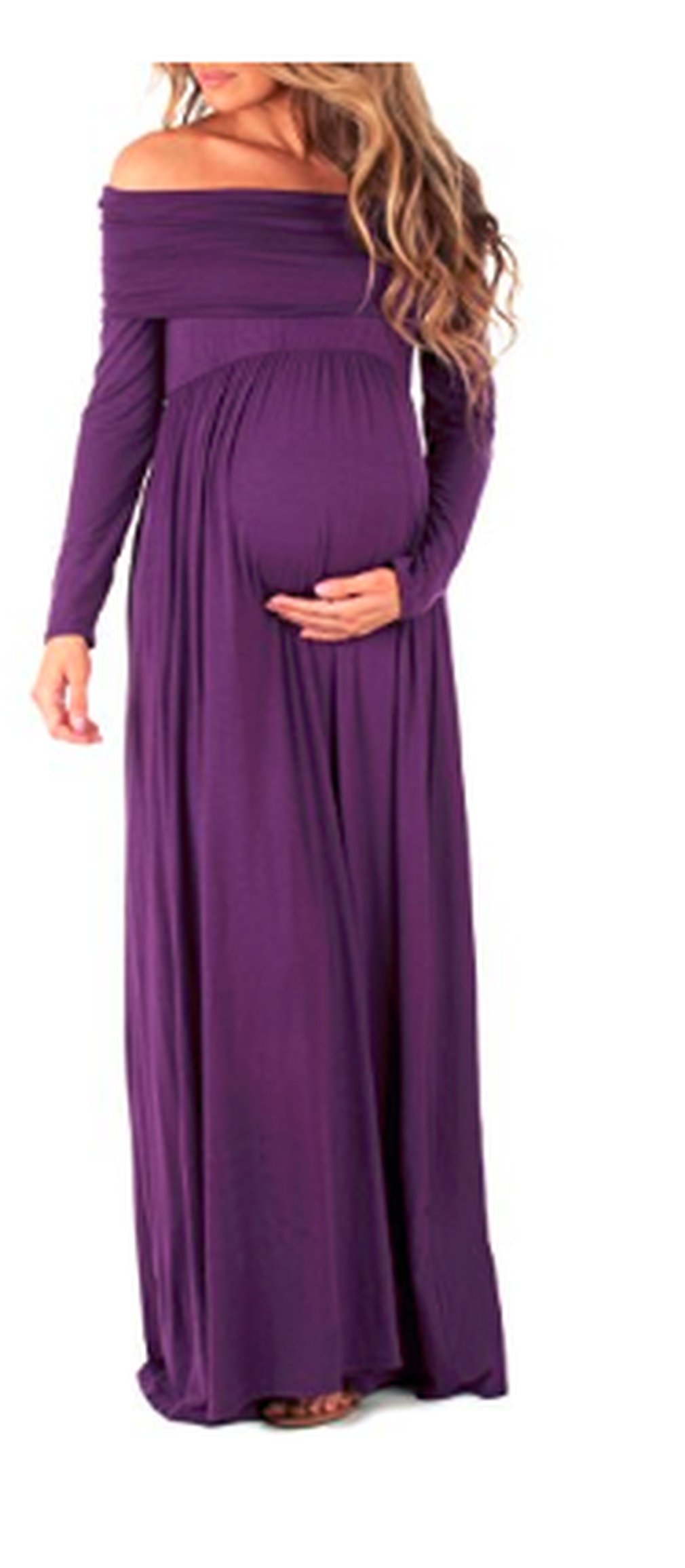 Newly Off Shoulder Maternity Solid Color Maxi Dress Causal Pregancy