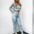 thumbnail image 2 of Mujeres con cuello en V Manga larga Tops Pantalones largos Dos piezas Conjunto sólido Traje casual Wmkox8yi bvn3060, 2 of 6
