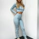 thumbnail image 2 of Mujeres con cuello en V Manga larga Tops Pantalones largos Dos piezas Conjunto sólido Traje casual Wmkox8yi bvn3059, 2 of 6