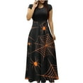 thumbnail image 2 of TIMIFIS Robe Maxi d'Halloween pour Femme à Manches Courtes, Col Ras du Cou, Taille Haute, Longue et Fluide, Robe Tendance à Motif pour Fête, Robe d'Automne Automne/hiver, 2 of 5