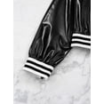 thumbnail image 3 of JanJean Kids Girls Baseball Jacket Varsity Style Coat Long Sleeves Outerwear Zipper Closure Bomber Black 8, 3 of 8