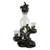 Octopus Spirit Decorative Antique Bronze Finish Statue and Glass Decanter Set by Unicorn Studios