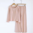 thumbnail image 2 of Jamicy Lounge Sets for Women Solid Color Comfy Ribbed Knit Pajamas Fall Crew Neck Long Sleeve Sleepwear 2 Piece Casual Loungewear, 2 of 9