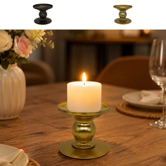 Dongrere Vintage Metal Pillar Candle Holder, Candlestick Holder for Wedding Dining Living Room Farmhouse Home Decor, 3.5x3 Inch, Gold