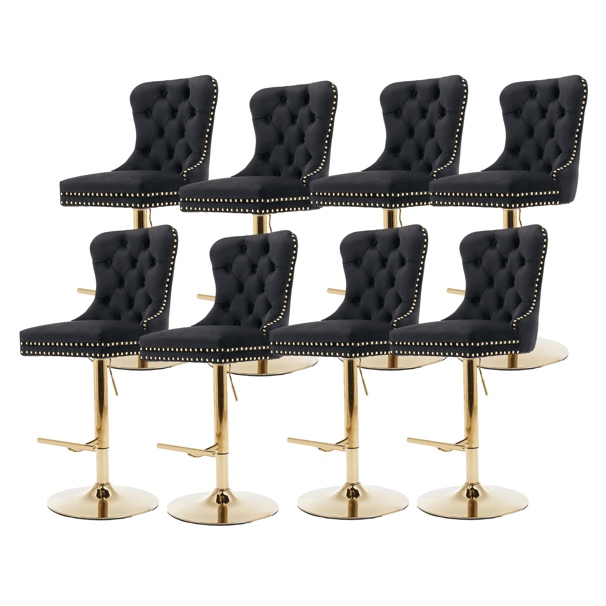 Round Kitchen High Bar Chairs with Golden Base Velvet Bar Stool Chair