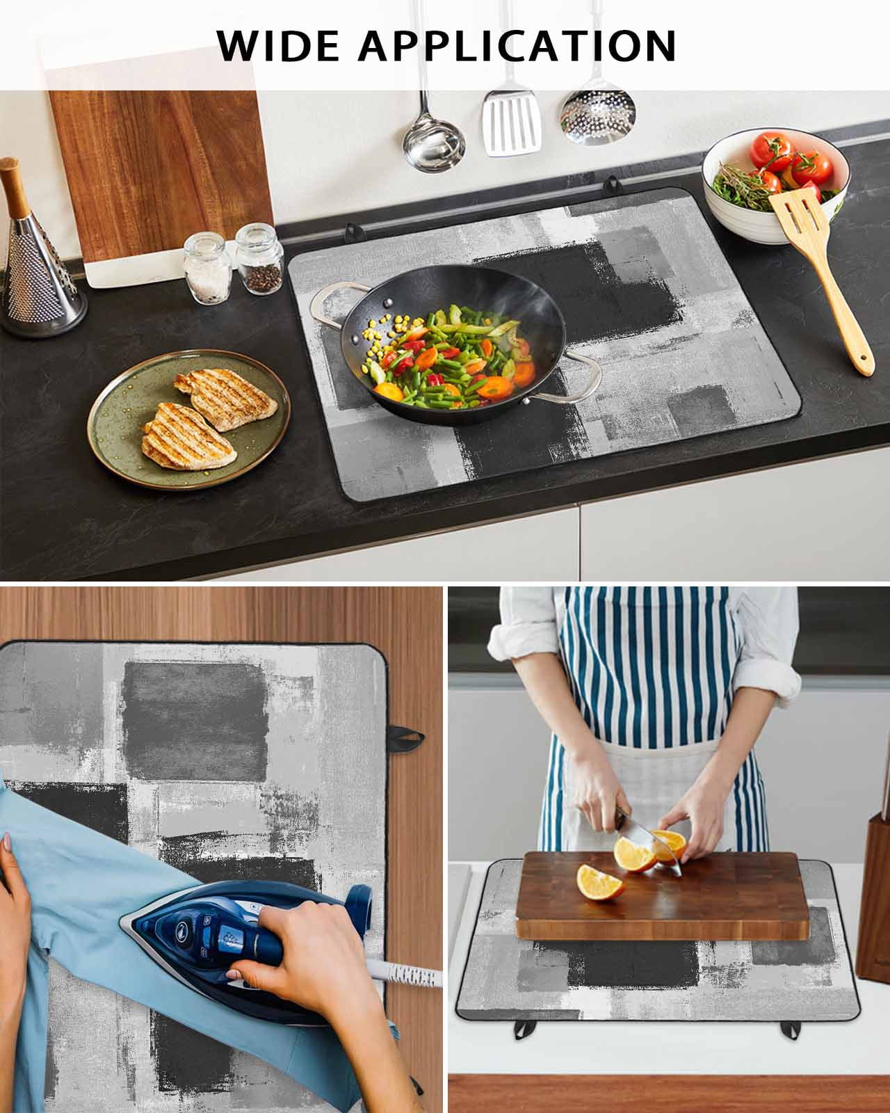 nqOlkjepod Large Induction Cooktop Protector Mat 36"x21", Black Grey Ombre Stove Top Covers for Electric Stove, Vintage Abstract Smear Aesthetics Stove Burner Cover Mats, Glass Top Stove Cover
