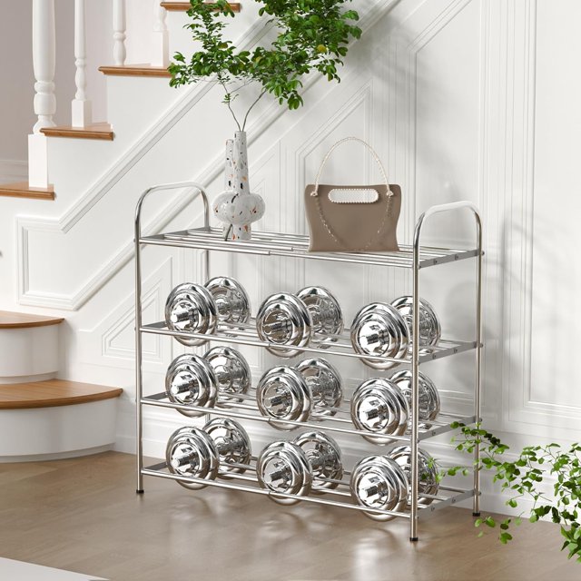 TRAHOO-4 Tier Expandable Shoe Rack for Closet, Stainless Steel Shoe Shelf, Strong Weight Capacity Shoes Organizer, Easy to Install and Saving Space Standing Shelf with Sturdy Frame(4 Tier)