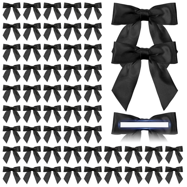 Lazos satinados Daifunli de 8 x 8 cm con cinta adhesiva de doble cara, 60 unidades