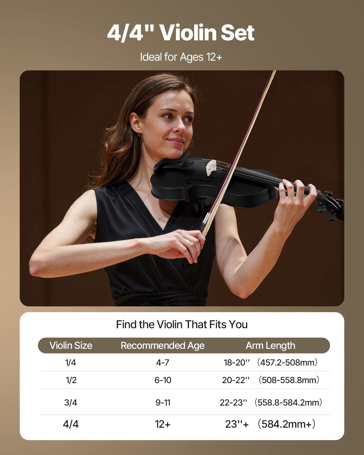 Violin 4/4 Size Fiddle Set Solidwood for Beginners with Case Rosin Black