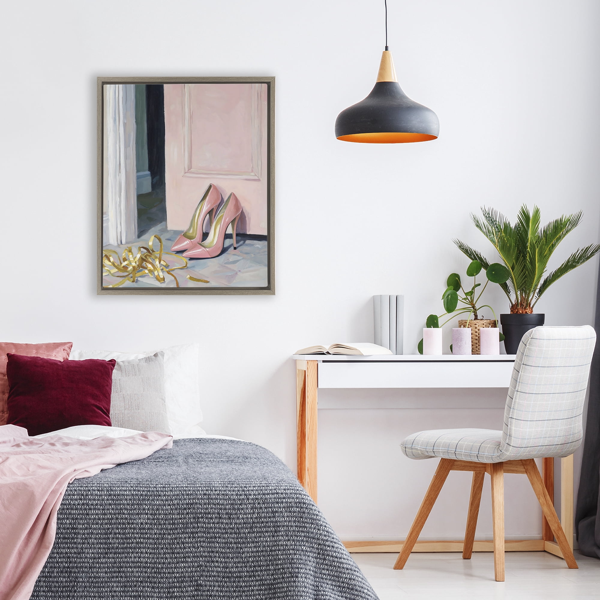Stupell Industries Pink High Heels & Tinsel Brown Framed Floater Canvas Wall Art, design by The Prints Vibe
