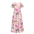 thumbnail image 5 of Uourmeti Girls Summer Maxi Dress Cartoon Kitty Popsicle Print Short Sleeve Crew Neck Casual Loose Flowy Tiered Dresses with Pockets, Size 7-8 Years, 5 of 7