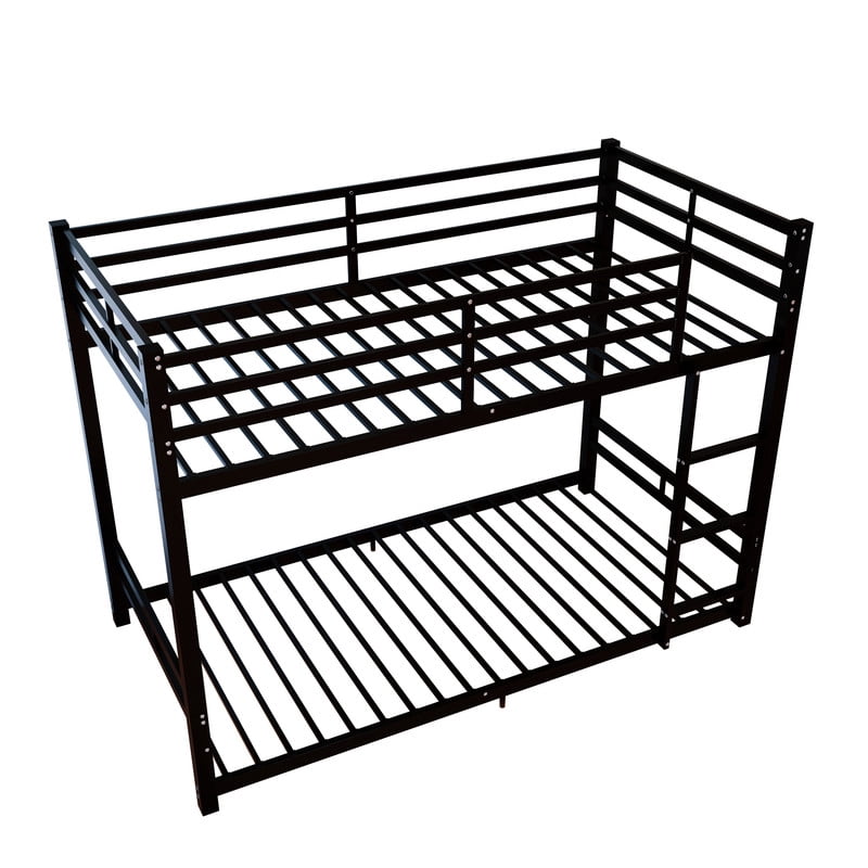 Twin Over Twin Metal Bunk Bed, Heavy-Duty Steel Bunk Bed with Safety Guardrails and Ladder, Low-Profile Design, 19 Metal Slats, 400/480 lbs Weight Capacity, No Box Spring Needed