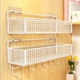 thumbnail image 5 of Wall Mount Storage Basket,Metal Grid Hanging Shelf with Bottom Hooks for Office Kitchen Entryway,White, 5 of 6