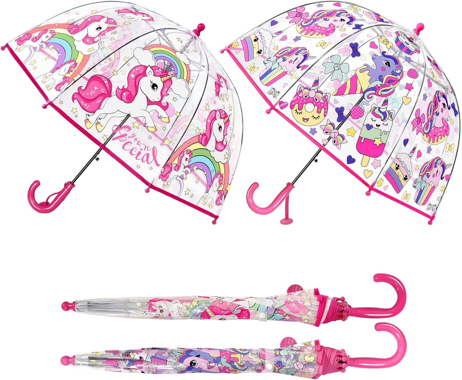 MGH 2 PCS Kids Clear Umbrellas for Rain Dome Bubble Umbrella Windproof for Toddler Boys Girls
