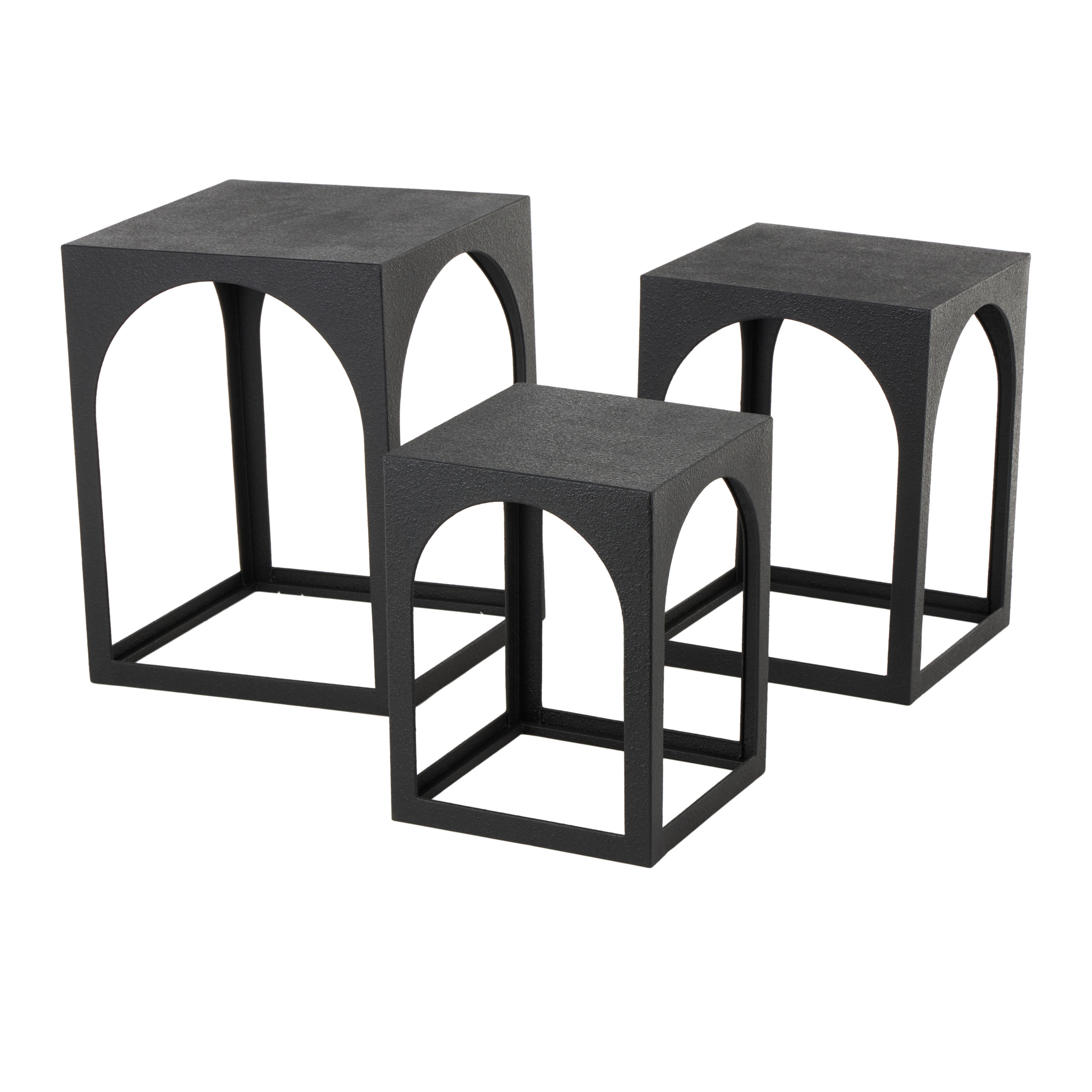 DecMode 16" x 21" Black Metal Nested Accent Table with Arched Cutouts, 3-Pieces