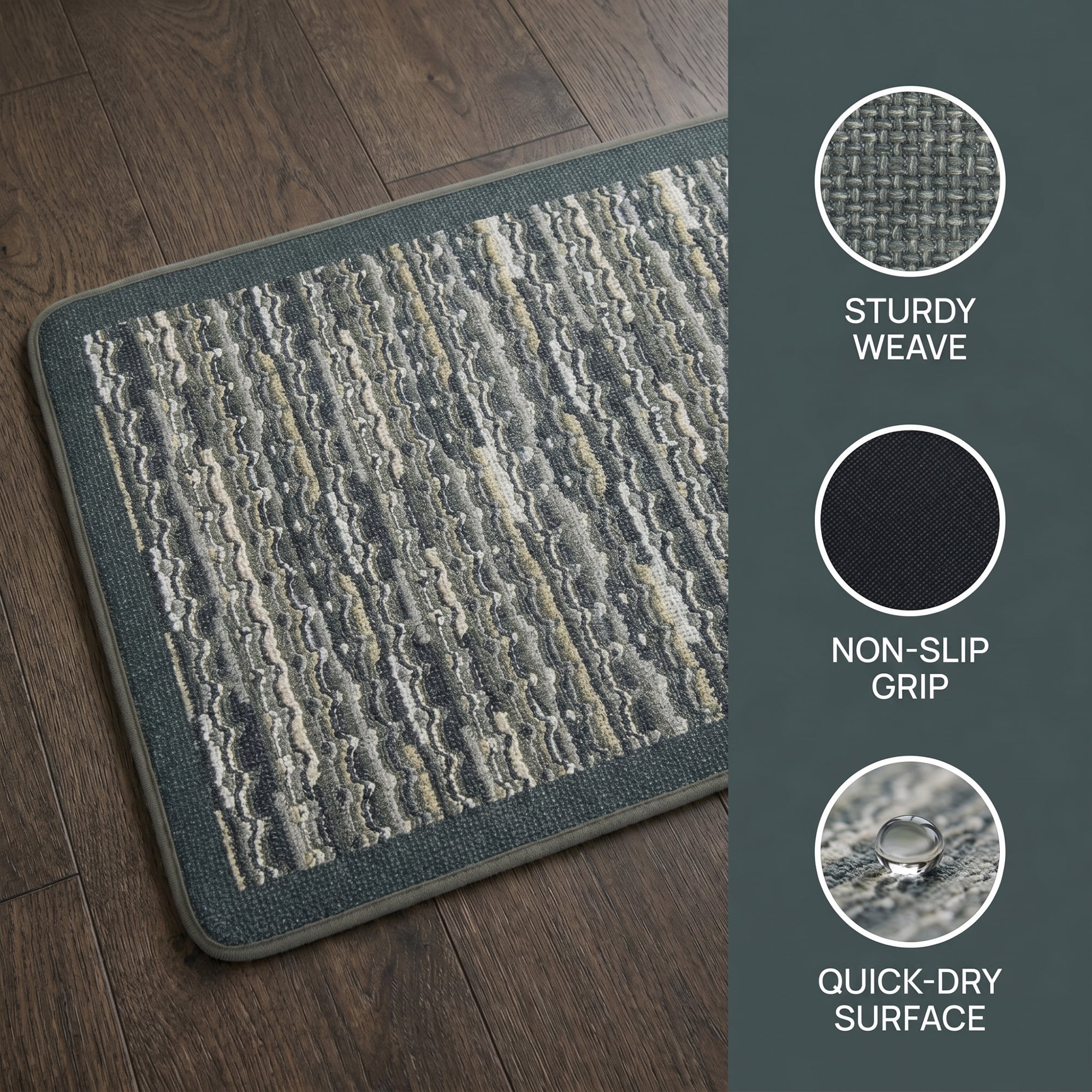 Kitchen Rugs Non-Slip Rubber Backing Mats for Floor Oil Absorbent Runner Grey 28" x 18"