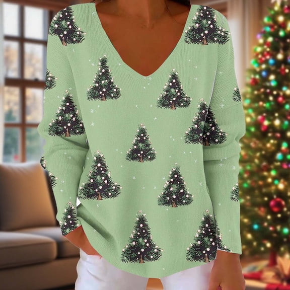 Elvqul Womens Long Sleeve Tops Oversized V Neck Sweatshirts Winter Graphic Y2k Shirts for Juniors Pullover