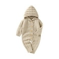 thumbnail image 2 of Qiylii Toddler Knitted Bodysuit, Solid Color Hooded Long Sleeves Rompers, 2 of 9