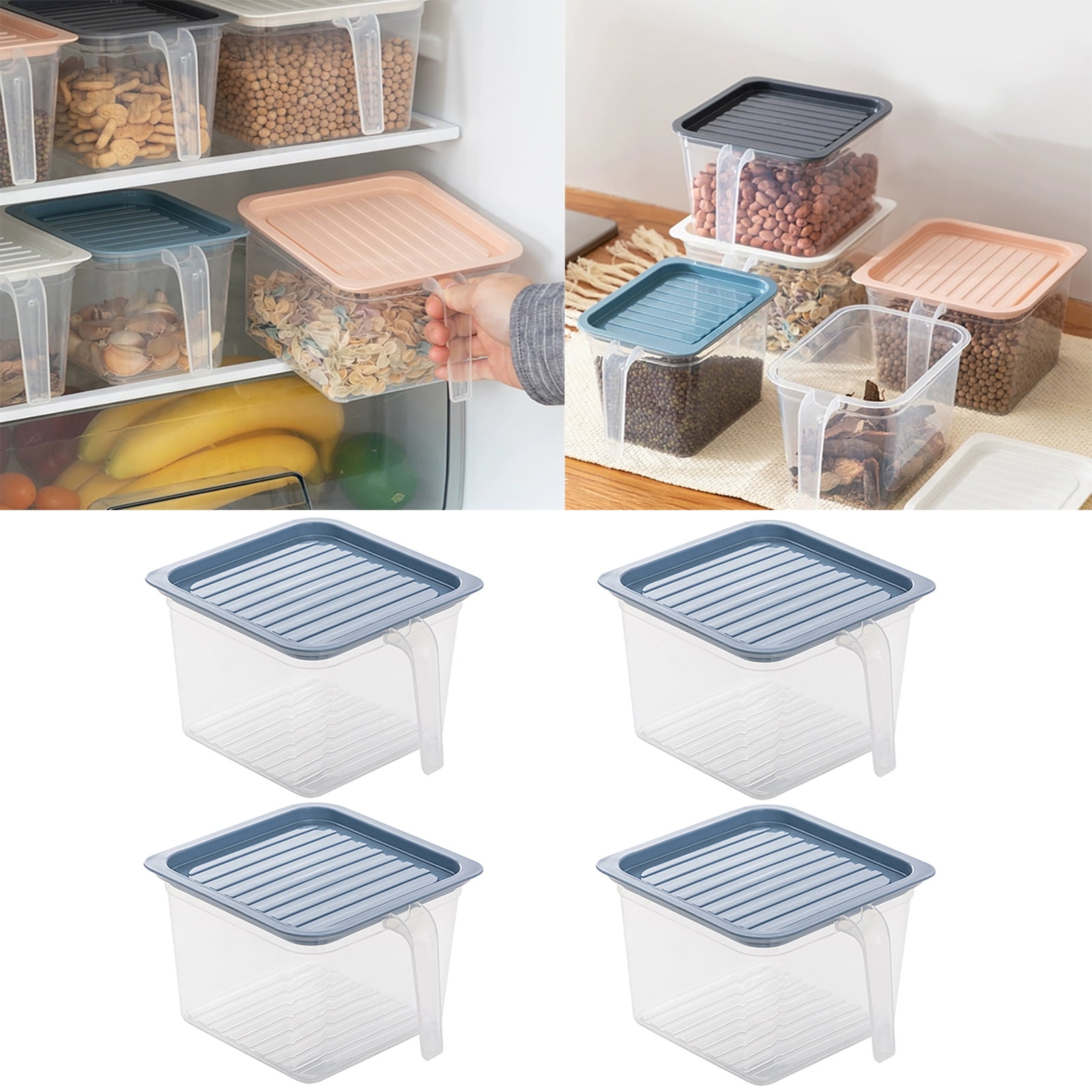 Bobasndm 4Pack Square Plastic Storage Containers, Stackable Organizer