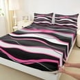 thumbnail image 3 of Manfei Pink White Black Queen Sheet Sets,Waves Lines Flat Sheet,Minimalism Geometric Striped Queen Fitted Sheet For Girls Boys,Super Cozy Room Decor,4pcs, 3 of 7