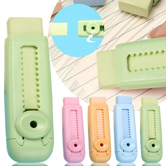 CoreLiving Retractable Pencil Erasers, Cute Push Pull Mechanical Erasers for Drawing, Bulk Blue Erasers with Sleeve, Stationery Supplies for Office, 5 Count
