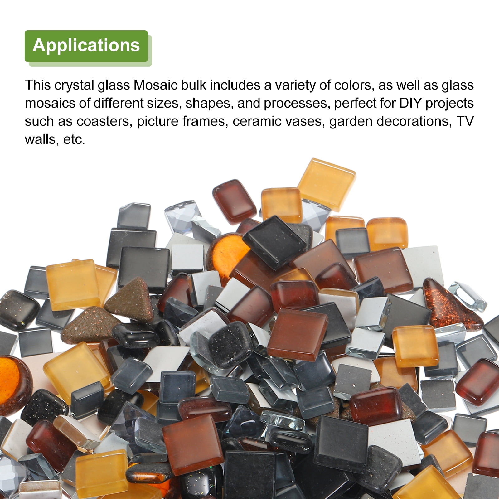 500g Irregular Crystal Glass Mosaic Tiles, Craft Tiny Mosaic Tiles Bulk for Craft DIY Art Project Black Series