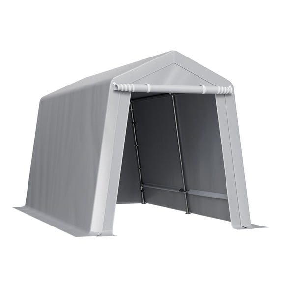 Outdoor Storage Shed 7x12 ft, Portable Tent with Roll-Up Door, Waterproof Shelter, Heavy Duty Frame, Grey