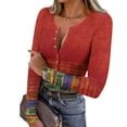 thumbnail image 2 of Women's Ribbed Knit Henley Shirts Stretch V Neck Fitted Long Sleeve Button Down Tunic Fall Tops, 2 of 6