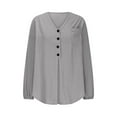 thumbnail image 4 of UAMVSH Women Cotton Linen Shirts Soft Summer Button down Tops Casual Long Sleeve V-Neck Fall Vacation Blouses with Pockets(Small,Gray), 4 of 6