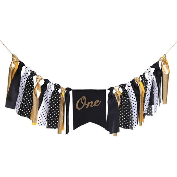 ifundom Wild One Birthday Highchair Banner 1st Party Yellow Black Garland Bunting Hanging Banner for Baby Shower Photo Prop Theme Party Decoration(Golden)