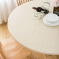 thumbnail image 5 of Round Vinyl Fitted Tablecloth with Flannel Backing Elastic Edge Plastic Table Cover - Cream Wood - Waterproof Table Cloth Stain-Resistant Wipeable for 45"-52" Round Table, 5 of 6