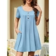 thumbnail image 2 of ValueVibe Nightgowns for Women Crew Neck Sleepshirt Short Sleeve Sleepwear Henley Button House Dress with Pockets, Blue S, 2 of 6