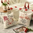 thumbnail image 4 of AVOIN Valentine''s Day Watercolor Flamingo Love Heart Bicycle Throw Pillow Cover, 20 x 20 Inch Holiday Anniversary Wedding Cushion Case Decoration for Sofa Couch Set of 4, 4 of 6