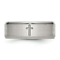 thumbnail image 3 of Chisel Stainless Steel Brushed and Polished Cross 8mm Ridged Edge Band, 3 of 8
