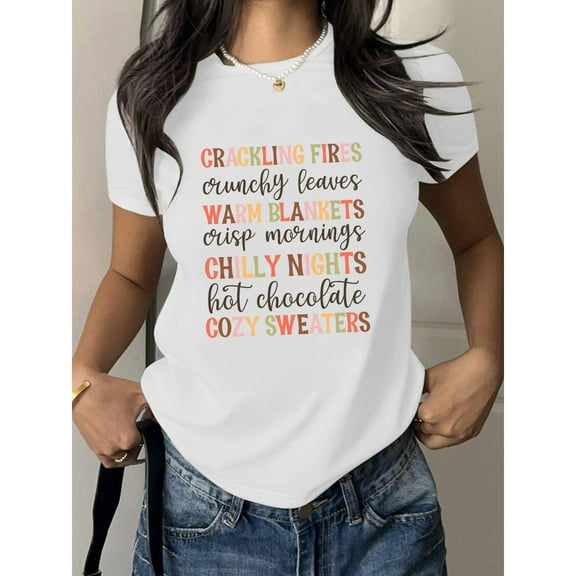 Cozy Graphic T-Shirt Top ,Letter Design Round Neck Fashion Casual Short Sleeve Cotton Shirt White S-5XL