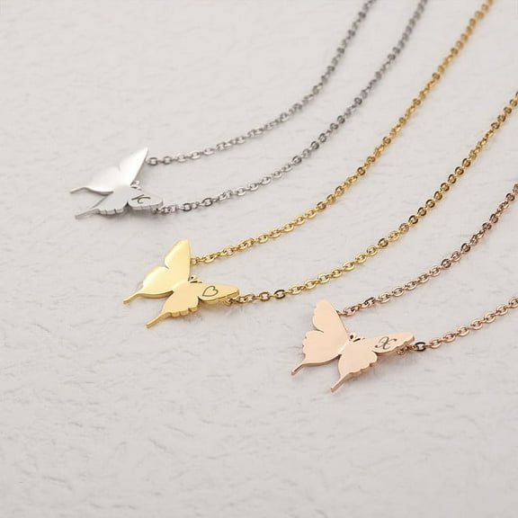 Personalized Butterfly Necklace - Personalized Gifts for Girlfriend - Engraved Initial Butterfly Necklace - Anniversary Gift Butterfly Necklace for Wife