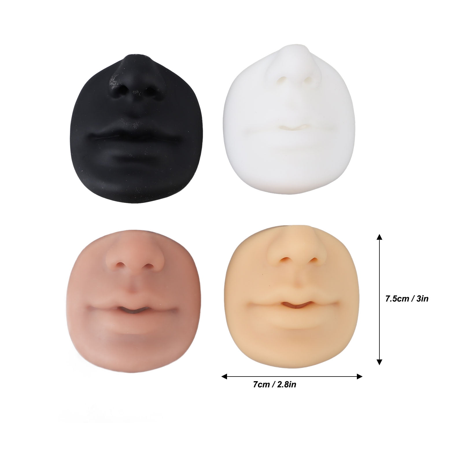 Riousery 4pcs 3D Silicone Piercing Practice Lips and Nose Face Model, Reusable Body Part Skin for Makeup Microblading Training, Semi Permanent Jewelry Display (2.95x2.76 in / 7.5x7 cm)