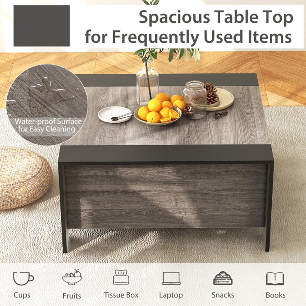 Finihen Coffee Table, 36.5 Inch Coffee Table with Sliding Top and Hidden Compartment, for Living Room, Reception Room, Office, Gray Finihen Coffee Table, 36.5 Inch Coffee Table with Sliding Top and Hidden Compartment, for Living Room, Reception Room, Office, Gray