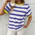 thumbnail image 4 of Annhoo Summer Tops for Women Striped Crew Neck Short Sleeve Shirts Casual Color Block Trendy Comfy Basic Tees, 4 of 5