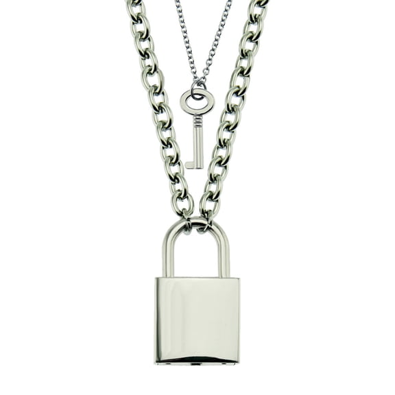 Stainless Steel Chain Necklace Lock Key Pendant Necklace Couple Padlock Necklace Gueiykk