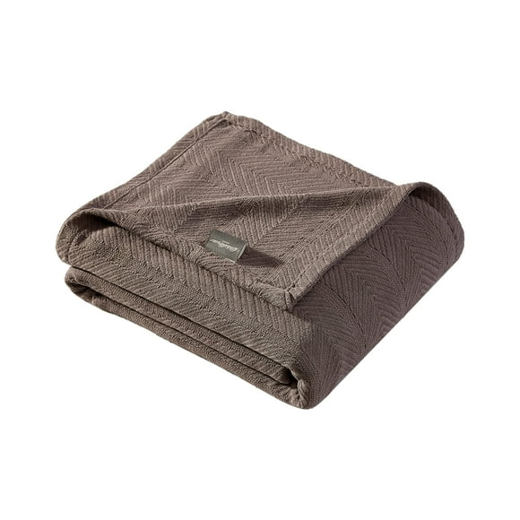 Eddie Bauer Home | Herringbone Collection | 100% Cotton Light-Weight and Breathable Blanket, Cozy and Soft Throw, Machine Washable, King, Mushroom