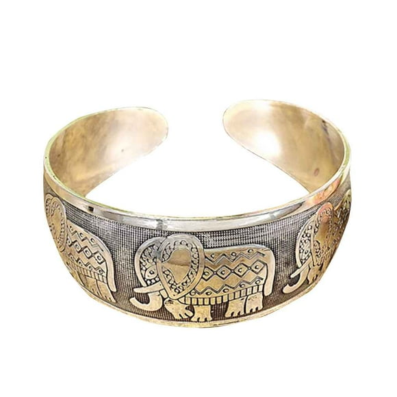 Xingzhi Women Carved Lovely Elephant Bracelet Silver Plated Totem Bracelet Silver Tone Totem Wide Opening Bangle