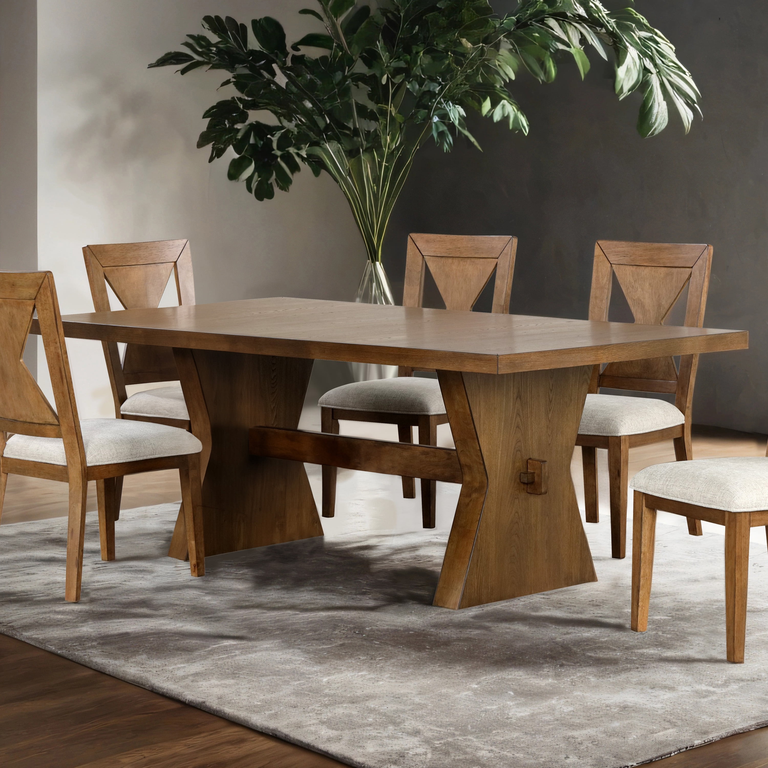 Furniture of America Reymo 78" Trestle Dining Table, Rustic Oak