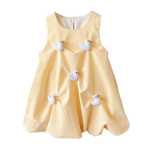 THDHVS Dresses for Girls,Lightweight Sleeveless Dress with Duckling Print for Girls Summer Casual Wear and Everyday Comfortable,Little Girl Dresses Yellow