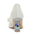 thumbnail image 4 of FSJ Women Chic Rhinestones Mesh Bow Pointed Closed Toe Pumps Crystal Chunky Mid Heel Slip On Bridal Wedding Dress Shoes Size 11 White, 4 of 4