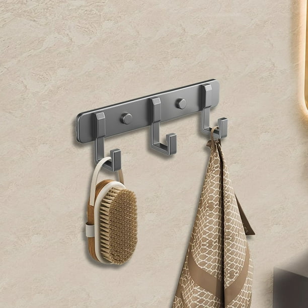 Gancho de Ropa Montado en la Pared | Instalación de adhesivo sin perforación | Organizador de Cocina para Puerta de Baño | Aleación de aluminio espacial | Gris | Porta toallas para sombrero de alta