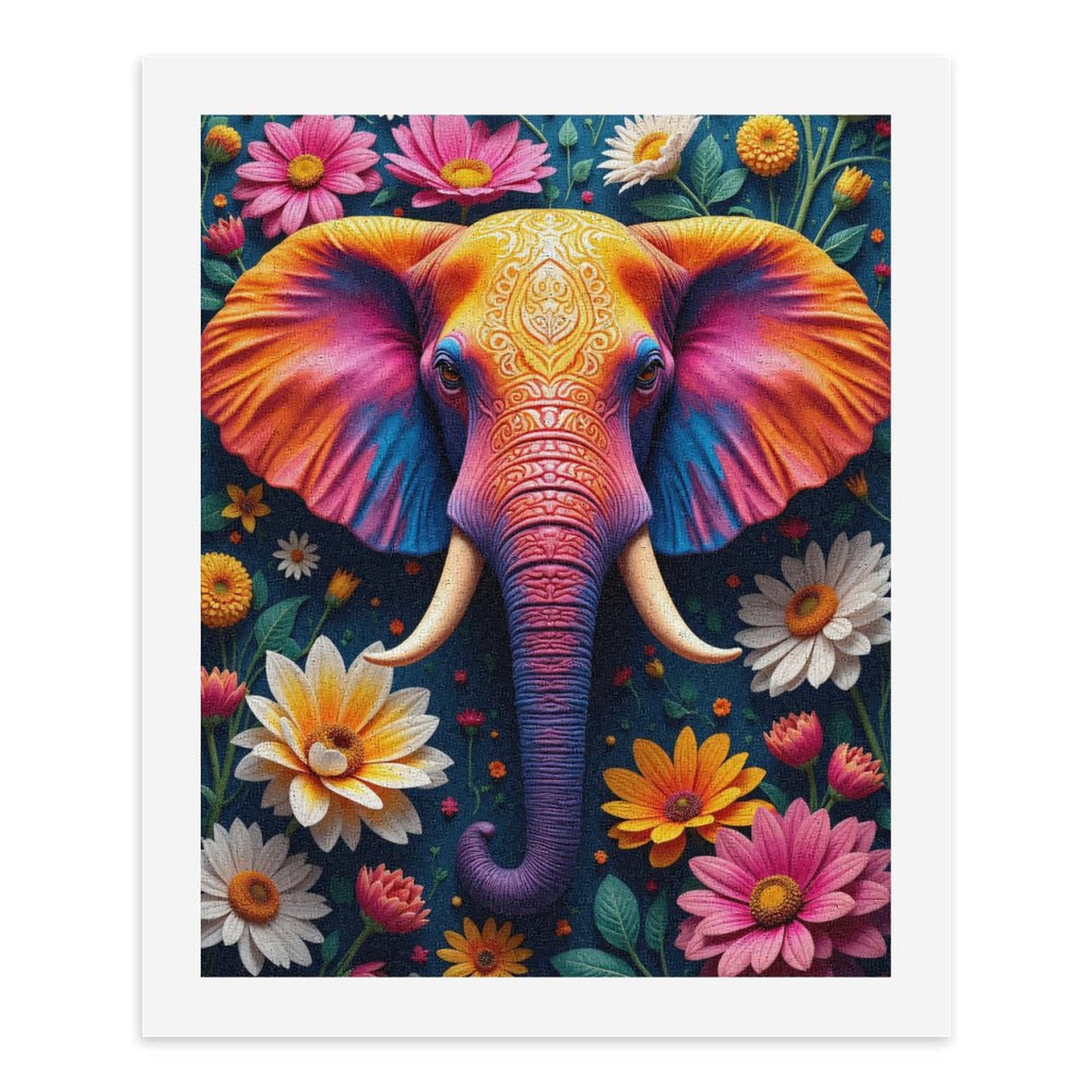 Paint By Numbers Kit for Adults Beginner - Colorful Elephant Floral Art DIY Canvas Painting Kits for Adults, Frameless Paint By Number for Adults for Home Wall Decor 16x20 Inch