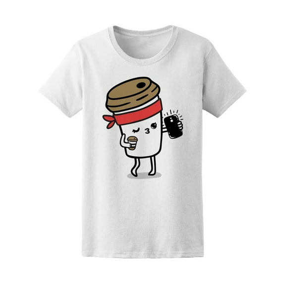 Cute Coffee Cup Doing Selfie Tee Women's -Image by Shutterstock